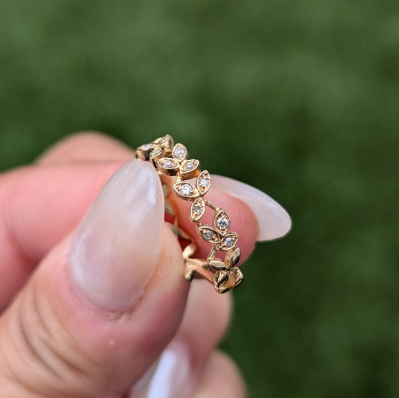 14K Rose Gold Diamond Floral Petal Vine Ring Band - Picture 3 of 9